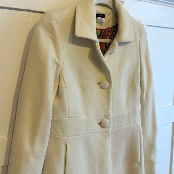 J Crew Wool-blend lady day pea coat in Ivory 2 Classic Silk Lining 3 Buttons - Picture 7 of 11